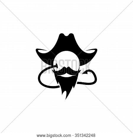 Carp Fishing Hook And Bait Logo. Fishing Boyle Icon Looks Like A Pirate Head With A Mustache And Bea