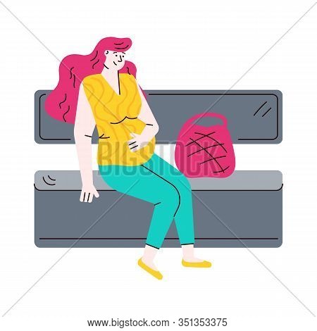Pregnant Woman Character In Subway Train Sketch Vector Illustration Isolated.