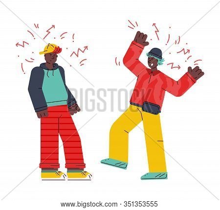 Men Characters Fighting And Quarrelling Sketch Vector Illustration Isolated.
