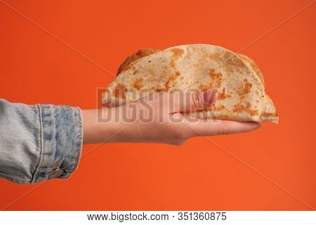 National Food Concept. Mexican National Food Tacos Or Tatar National Food - Kystyby In Hand On An Or