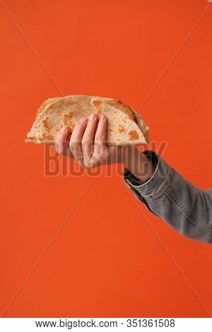 National Food Concept. Mexican National Food Tacos Or Tatar National Food - Kystyby In Hand On An Or