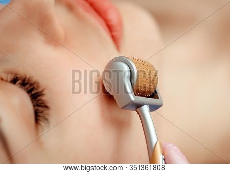 Beautiful Girl Woman In Spa Salon, Facial Rejuvenation Procedure.visit A Beautician.hyaluronic Acid 