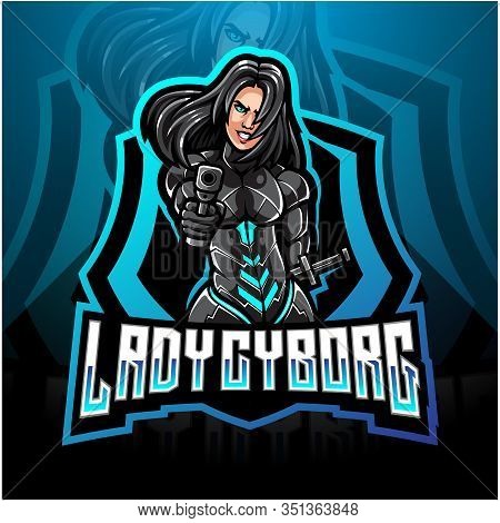 Lady Cyborg Esport Mascot Logo Design With Text
