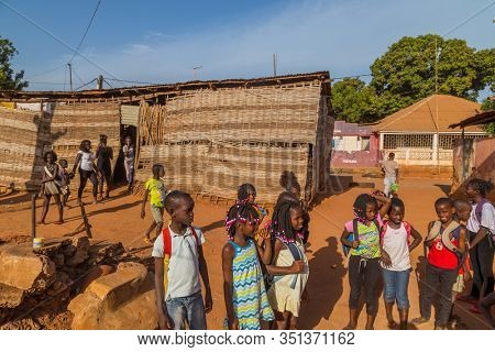 Bissau, Guinea-Bissau - January 5, 2020: group of African Kids at school, in rural Guinea-Bissau