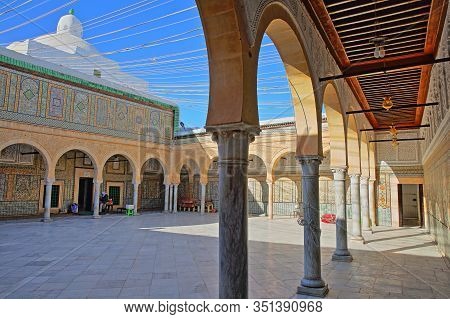 Kairouan, Tunisia - December 10, 2019: The Inner Courtyard Of The Abou Zamaa Zaouia (barber Mosque O