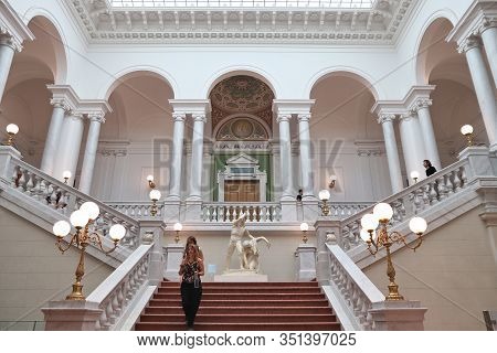 Leipzig, Germany - May 9, 2018: People Visit University Library Albertina (bibliotheca Albertina) In