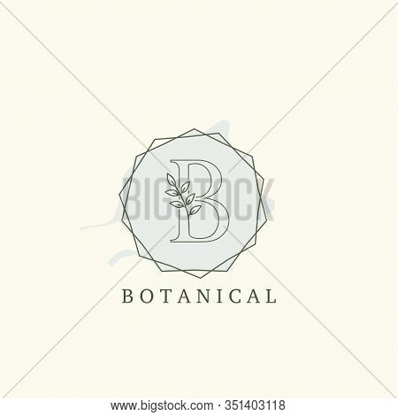 Botanical Leaf Initial B Letter Logo, Vector Logo Design Concept Hexagon Geometric Frame With Initia