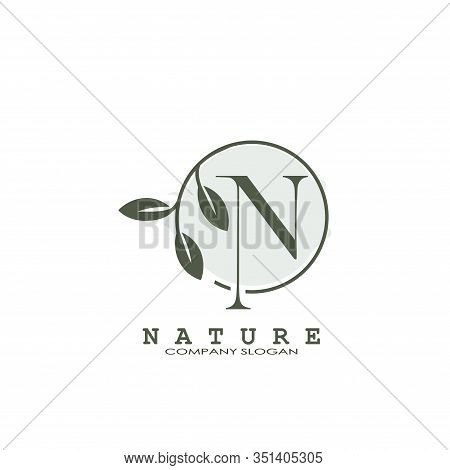 N Letter Nature Floral Logo. Abstract Vector Logo Design Concept Naturally Floral Leaf With Circle S