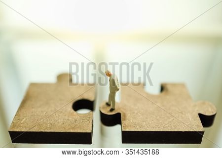 Business, Teamwork, Planning And Work Concept. Close Up Of Businessman Miniature Figure People Stand