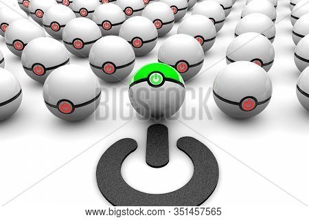3d Illustration Of Balls With Power Button