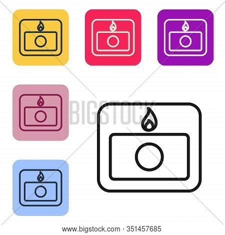 Black Line Fire Alarm System Icon Isolated On White Background. Pull Danger Fire Safety Box. Set Ico