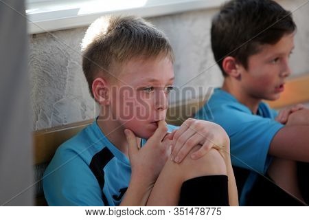 Odessa, Ukraine- Febr 17, 2020: Little Boys, Children Play Mini Football In Sports Hall At Sports Ci