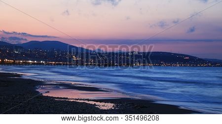 Samsun City Against Blacksea In Turkey After Sunset