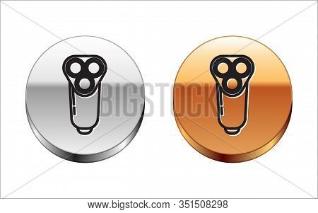 Black Line Electric Razor Blade For Men Icon Isolated On White Background. Electric Shaver. Silver-g