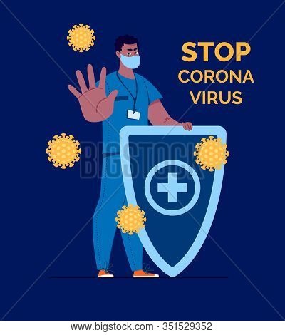 Coronavirus. Stop Gesture. Illustration Vector Flat Cartoon.