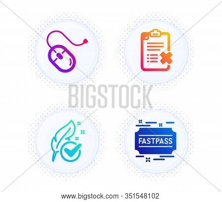 Computer Mouse, Reject Checklist And Hypoallergenic Tested Icons Simple Set. Button With Halftone Do