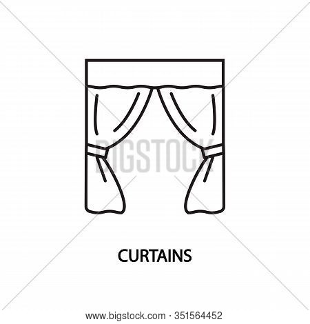 Window Curtains Line Vector Icon. Concept For Website And Printed Materials