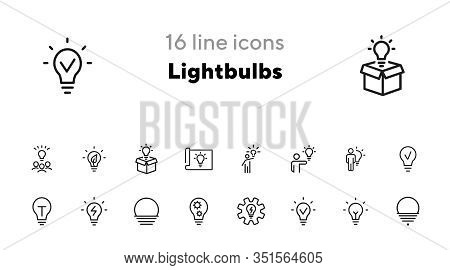 Lightbulbs Line Icon Set. Set Of Line Icons On White Background. Fresh Idea, Lamp, Man. Creativity C