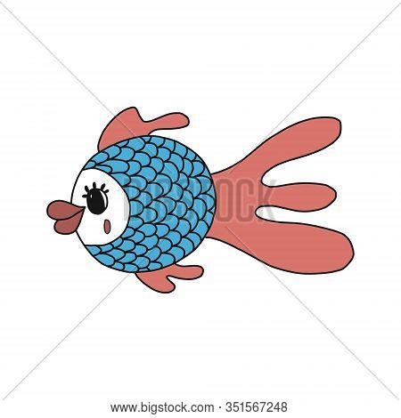 Cartoon Fish. The Funniest Character.hand-drawn Vector Illustration.isolated On A White Background.y