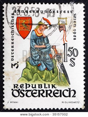 Postage stamp Austria 1958 Walther von der Vogelweide, poet