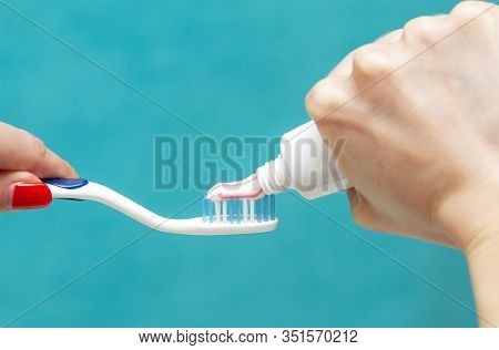 Dental Care, Oral Care Products Close-up On A Light Green Background