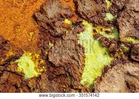Colorful Incredible Abstract Apocalyptic Landscape Like Moonscape Of Dallol Lake In Crater Of Dallol