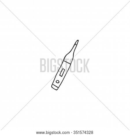 Vector Hand Drawn Icon, A Thermometer, Medical Instrument.