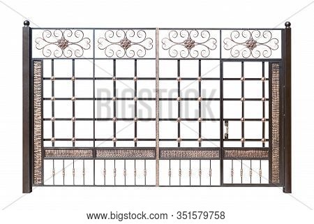 Steel Gates With Ornament.  Isolated Over White Background.