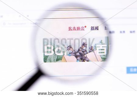 Los Angeles, California, Usa - 18.02.2020: Baidu Website Page With Close Up Logo. Baidu.com Site Ico