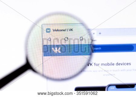Los Angeles, California, Usa - 18.02.2020: Vk Website Page With Close Up Logo. Vk.com Site Icon On S