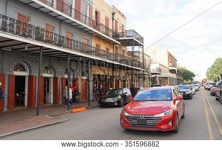 New Orleans, Louisiana, U.s.a - February 4, 2020 - The View Of The Buildings And Traffic Near Decatu