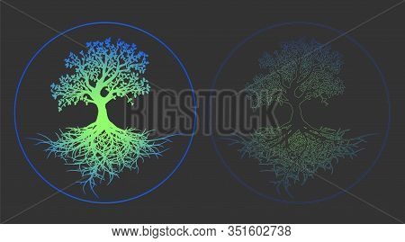 Stylish Collection Of Vector Illustrations Neon Tree Of Life Close-up. Flat Design Vector Gray Picto