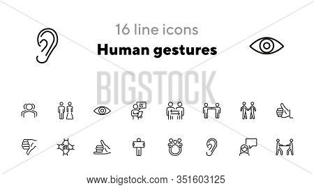 Human Gestures Line Icon Set. Set Of Line Icons On White Background. Ear, Talking, Dialogue. Communi