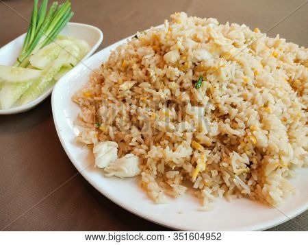 Closeup Thai Fried Rice With Clab Meat On Table