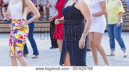 Social Dance And Flashmob Concept - Fun And Dance With In The Summer On A City Street.