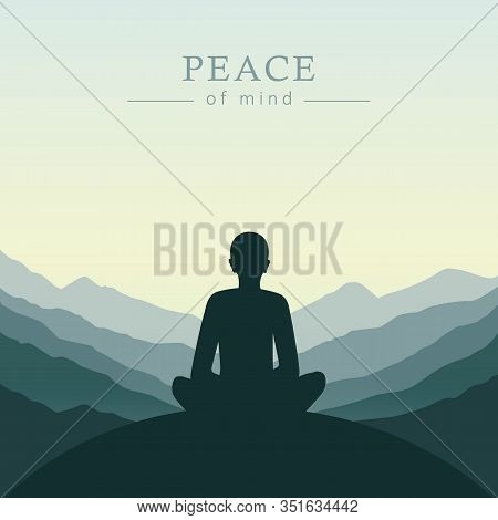 Peace Of Mind Meditation Concept Silhouette With Mountain Background Vector Illustration Eps10
