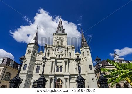 Saint Louis Basilica Cathedral Oldest Cathedral  Facade United States New Oreleans Louisiana. Built 