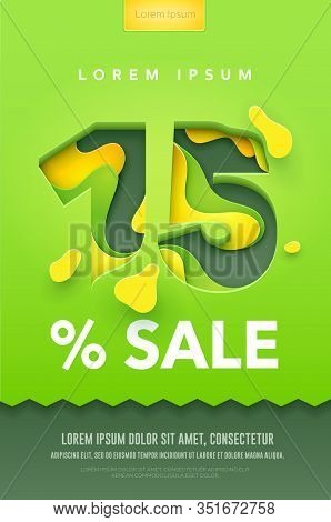 15 Percent Discount Poster Or Flyer Design In Paper Art Carving Style. Colorful Bright Illustration