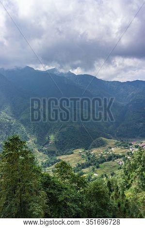 Beautiful Scenery, Popular Tourist Trekking Destination. Rice Field Terraces.  Mountain View In The 