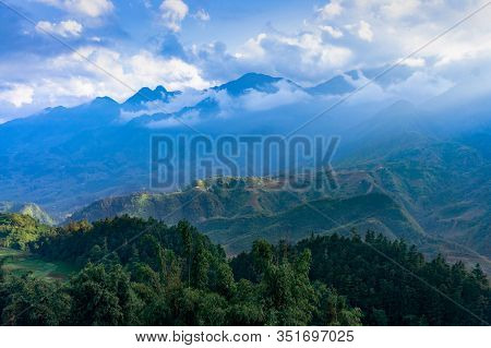 Beautiful Scenery Of Cat Cat Village, Popular Tourist Trekking Destination. Rice Field Terraces. Bea