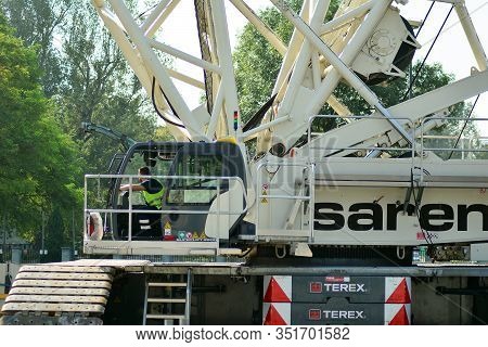 Warsaw, Poland. 8 September 2018. Construction Of The Second Metro Line. Cranes On The Warsaw Subway