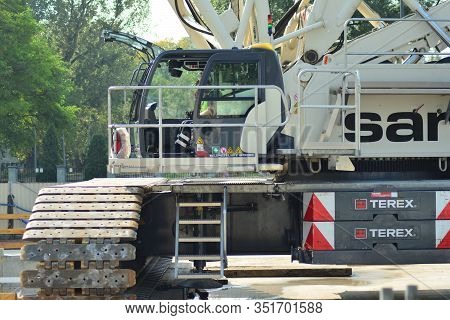 Warsaw, Poland. 8 September 2018. Construction Of The Second Metro Line. Cranes On The Warsaw Subway
