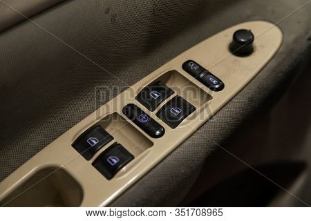 Novosibirsk, Russia - January 24, 2020:   Cherry Tiggo,  Close Up Of A Door Control Panel In A New M