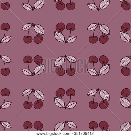 Vector Cherries Geometric Seamless Pattern Print Background.