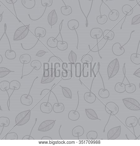 Vector Grey Cherry Texture Seamless Pattern Print Background.