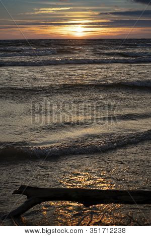 Winter Sunset Over Lake Huron At Sauble Beach