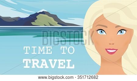 Tropical Landscape With Blue Sea, Waves On A Cloudy Sky. Nature Vector. Summer Seaside Landscape. Bl