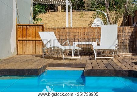 Deckchair Pool Side Outskirts Villa Back Yard Relaxation Space Exterior Furniture Environment In Sum