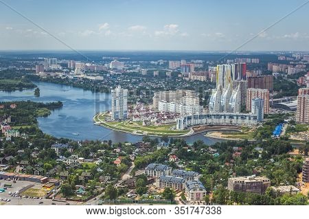 Beautiful Summer Panoramic Landscape. Birds-eye View Of