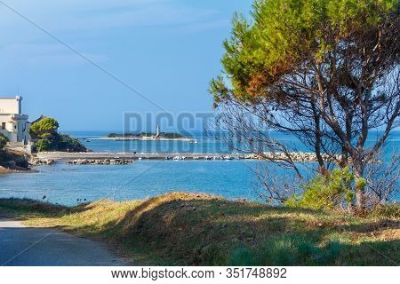 Panoramic View Of The Lighthouse On The Licoasa Island And The Pier, Cilento, Campania, Southern Ita